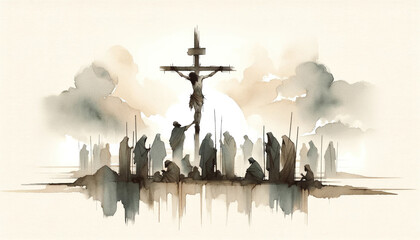 The cross of Christ above a crowd of people